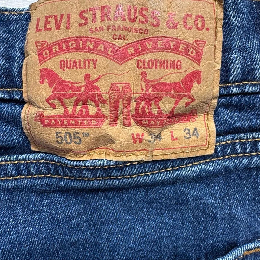 Levis Jeans Men 34 x 34 505‎ Regular Fit Straight Leg Dark Wash Denim Classic - Picture 9 of 12